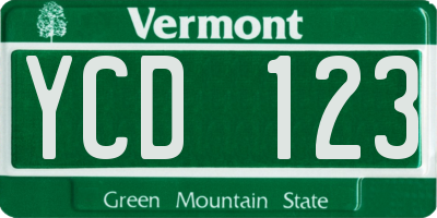VT license plate YCD123