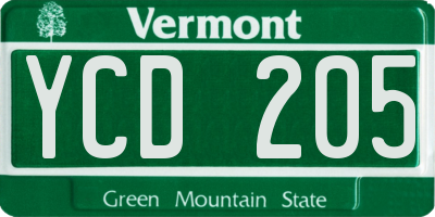 VT license plate YCD205