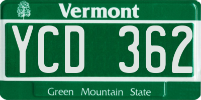 VT license plate YCD362