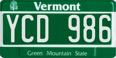 VT license plate YCD986