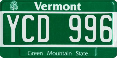 VT license plate YCD996