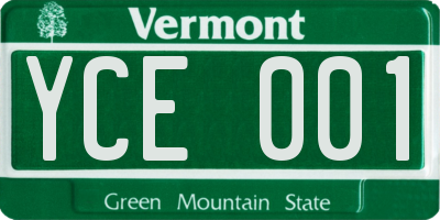 VT license plate YCE001