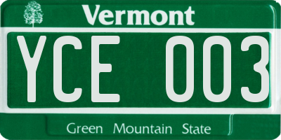 VT license plate YCE003