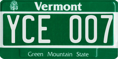 VT license plate YCE007