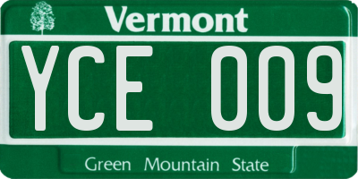 VT license plate YCE009