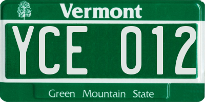 VT license plate YCE012