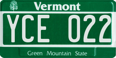 VT license plate YCE022