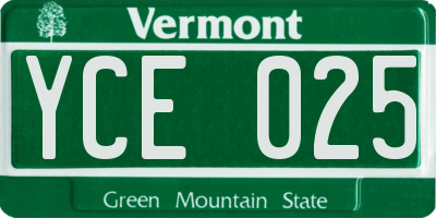 VT license plate YCE025