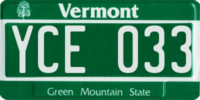 VT license plate YCE033