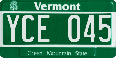 VT license plate YCE045