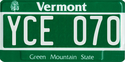 VT license plate YCE070