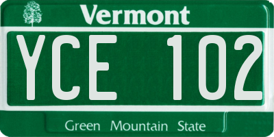 VT license plate YCE102