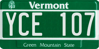 VT license plate YCE107
