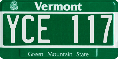 VT license plate YCE117