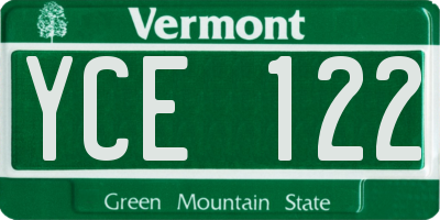 VT license plate YCE122