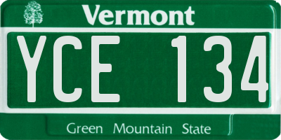 VT license plate YCE134