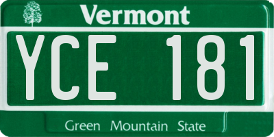 VT license plate YCE181