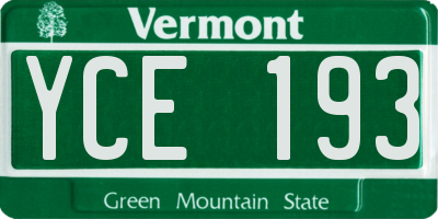 VT license plate YCE193