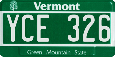 VT license plate YCE326