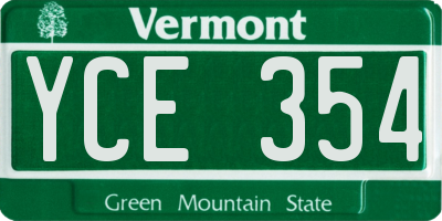 VT license plate YCE354