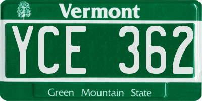 VT license plate YCE362