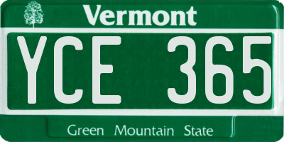 VT license plate YCE365