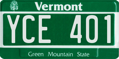 VT license plate YCE401