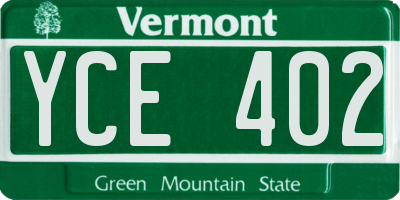 VT license plate YCE402