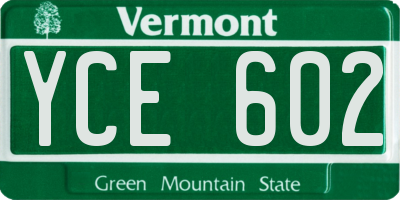 VT license plate YCE602