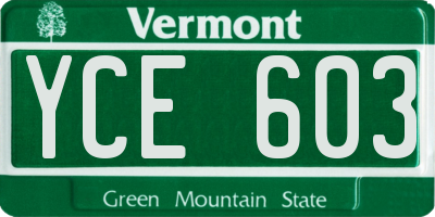 VT license plate YCE603