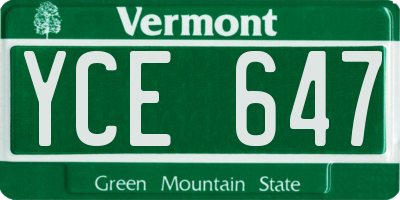 VT license plate YCE647