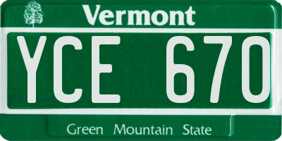 VT license plate YCE670