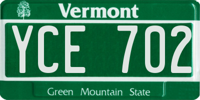 VT license plate YCE702