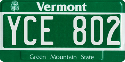 VT license plate YCE802