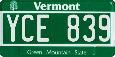 VT license plate YCE839