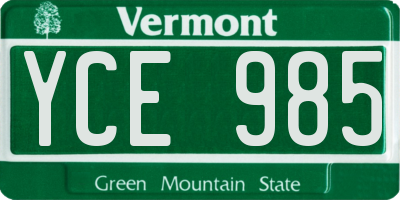 VT license plate YCE985