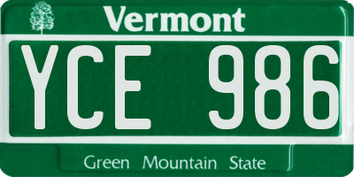 VT license plate YCE986