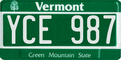 VT license plate YCE987