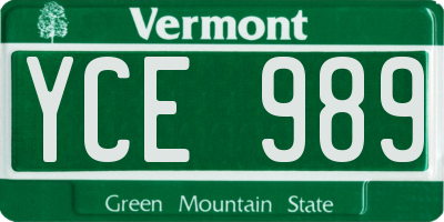 VT license plate YCE989