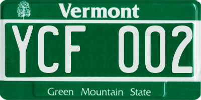VT license plate YCF002
