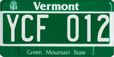VT license plate YCF012