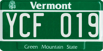 VT license plate YCF019