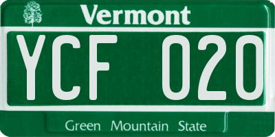VT license plate YCF020