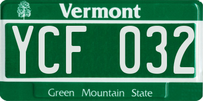 VT license plate YCF032