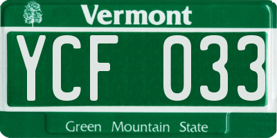 VT license plate YCF033