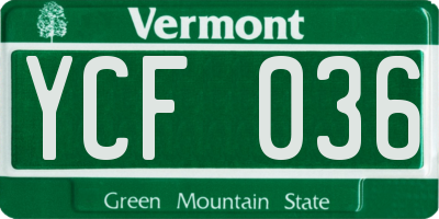 VT license plate YCF036