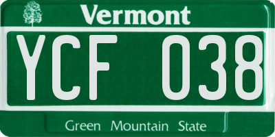 VT license plate YCF038