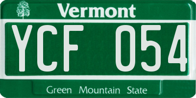 VT license plate YCF054
