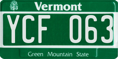 VT license plate YCF063