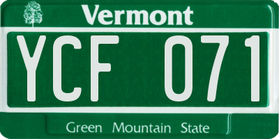VT license plate YCF071